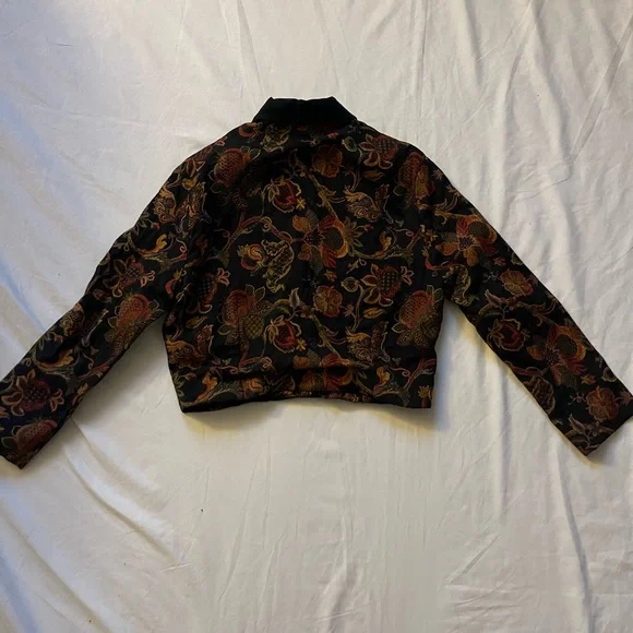 Brocade Black and Brown Floral Blazer Jacket - Picture 12 of 12